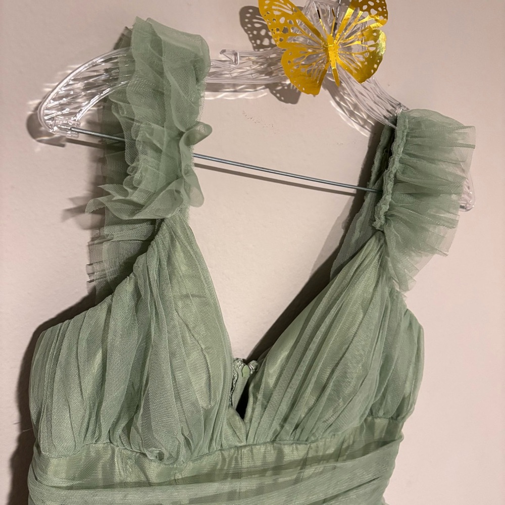B Darlin Green Ruffled Tiered Maxi Gown - Picture 5 of 16